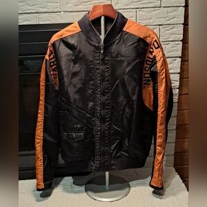 Vintage Harley-Davidson Men's Black and Orange Nylon Bomber Jacket